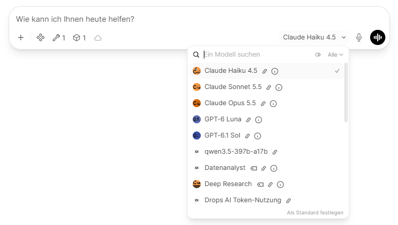 Die geöffnete Modellauswahl mit Suchfeld und der Liste der freigegebenen Modelle