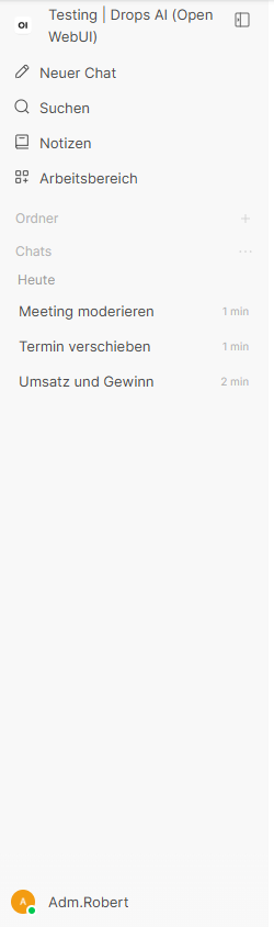 Die Seitenleiste mit Neuer Chat, Suchen, Notizen, Arbeitsbereich und der Liste der Chats
